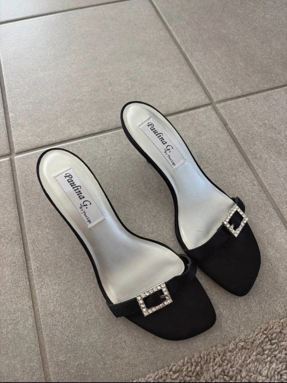 Black Y2K Kitten Heels Crystal-Buckle Slide